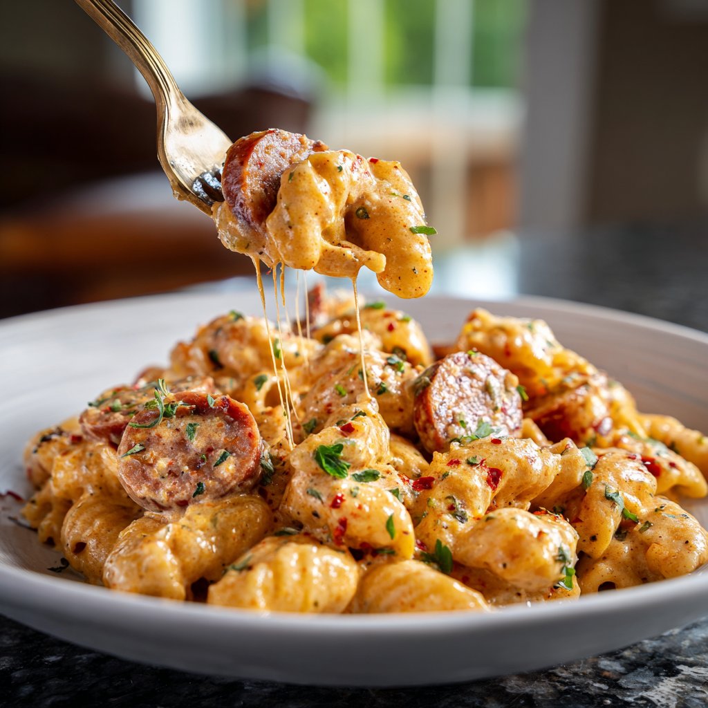 One Pot Creamy Cajun Sausage Pasta with Cream Cheese