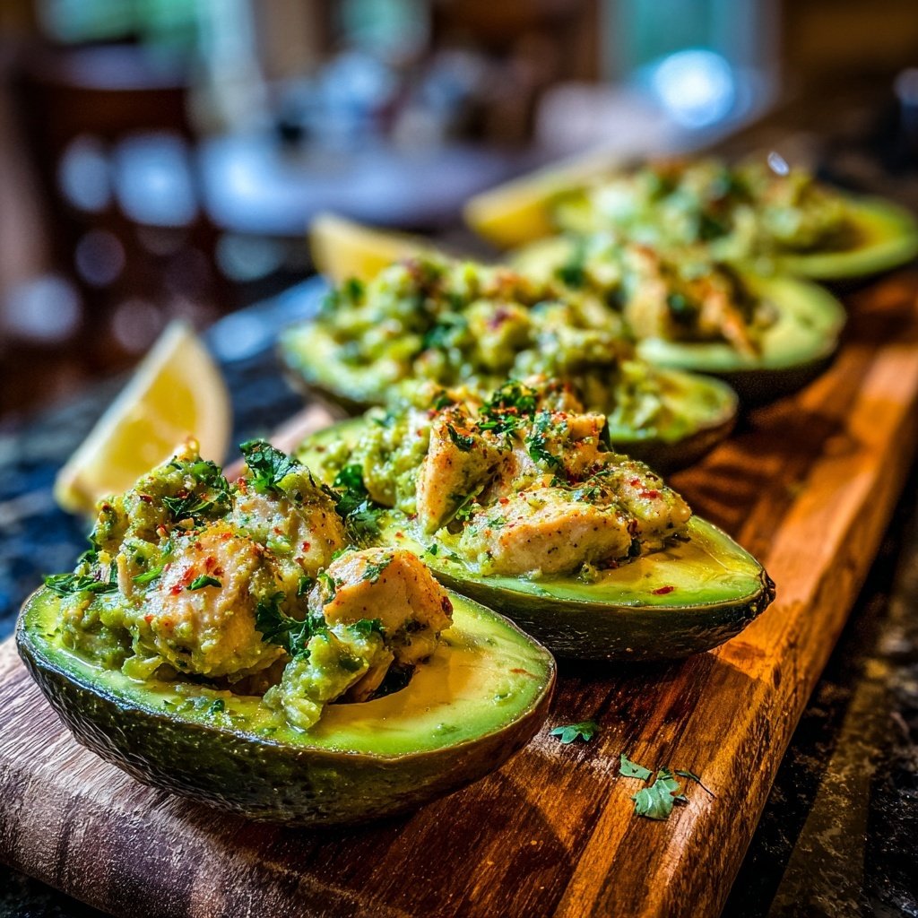 Pesto Chicken Stuffed Avocados