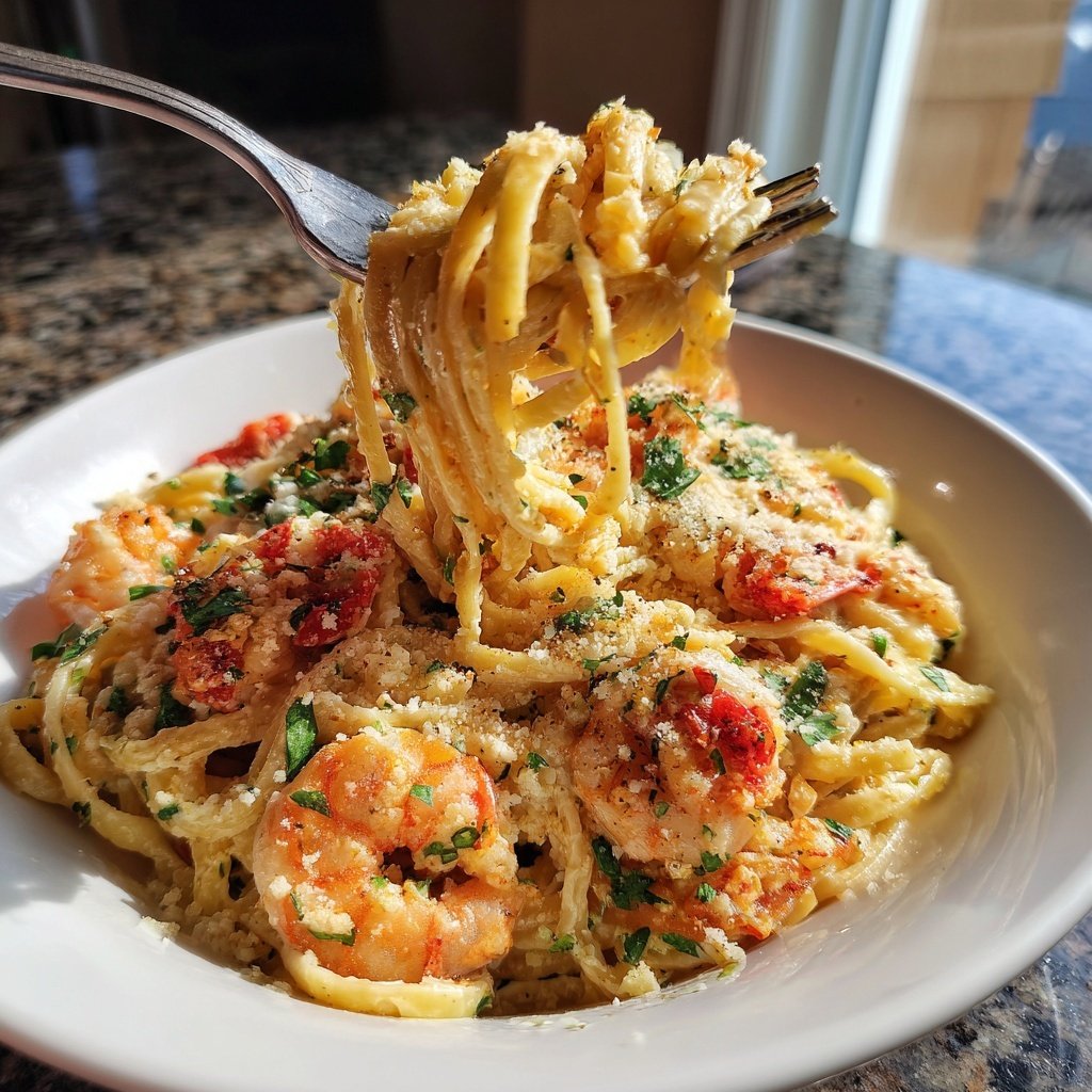Simple Crawfish Alfredo Pasta