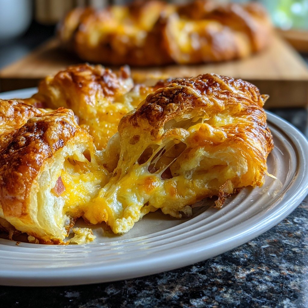 Ham and Cheese Breakfast Croissant Bake​