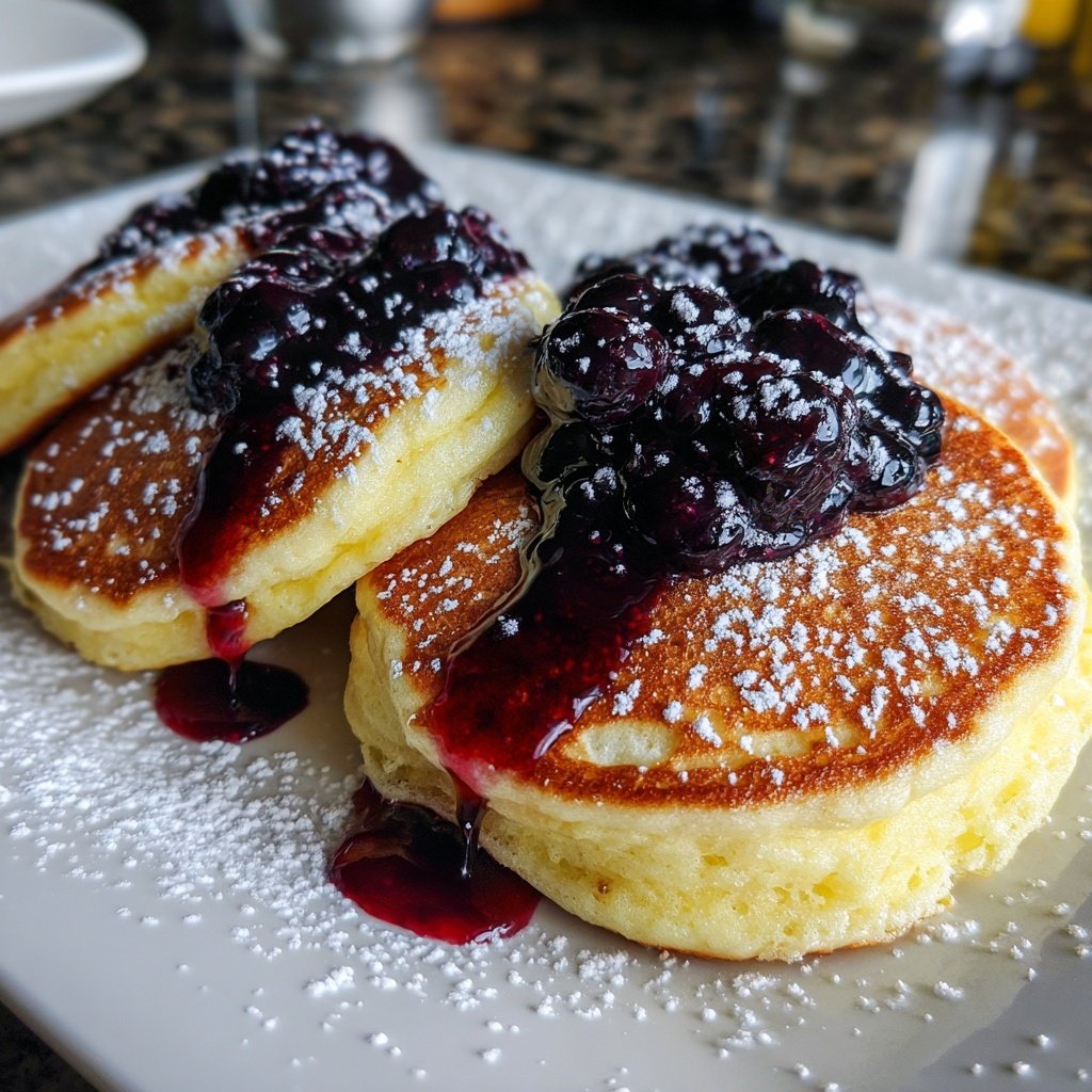 Lemon Ricotta Pancakes with Blueberry Syrup