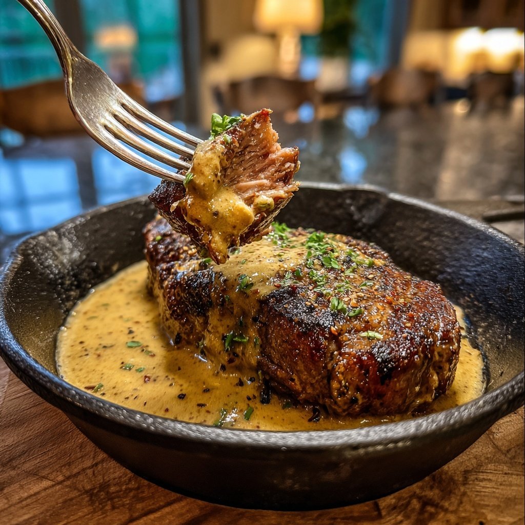 Steak with Bourbon Garlic Cream
